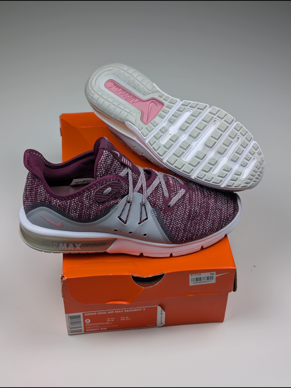 Nike Air Max Sequent 3 Womens 9 Bordeaux Shoes 908993-606 Running Athleisure